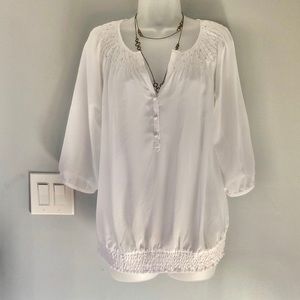 White Sheer Blouse with Sparkling Neckline